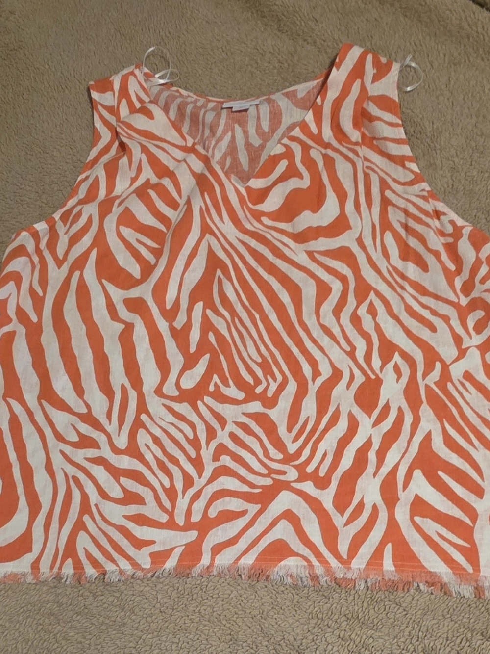 Liz Claiborne Orange and White Zebra-Print Sleeveless Tank